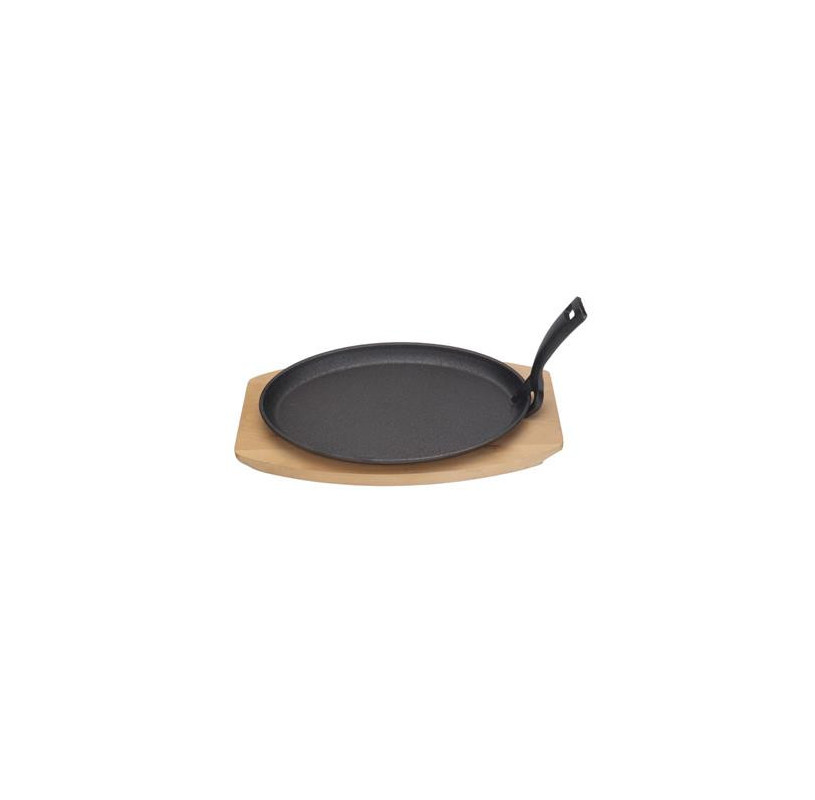 Półmisek żeliwny HENDI 280x140mm z drewnianą podstawą